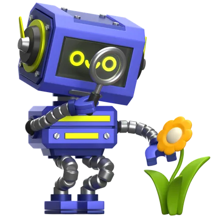 Robot Observing Flower  3D Icon