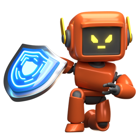 Robot orange avec bouclier  3D Illustration