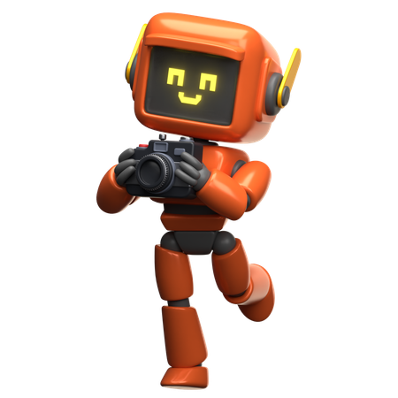 Robot orange avec caméra  3D Illustration