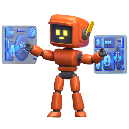 Robot orange avec écrans interactifs  3D Illustration