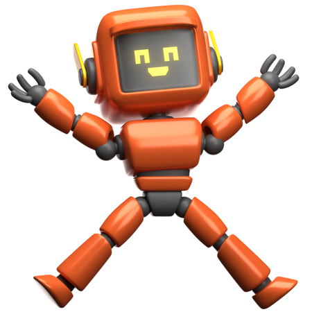 Robot orange joyeux saut  3D Illustration