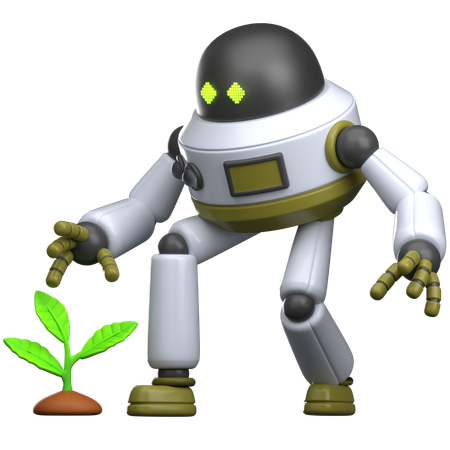 Robot plantant un arbre  3D Illustration