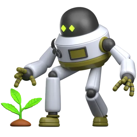 Robot plantant un arbre  3D Illustration