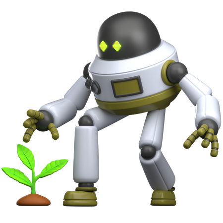 ロボットが木を植える  3D Illustration