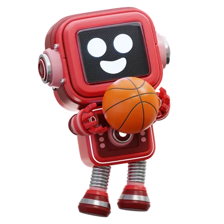 Robot Playing Basketball  3D Illustration