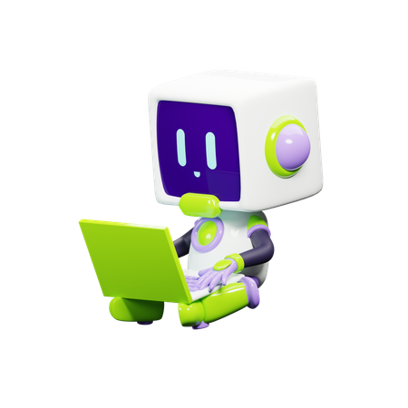Robot playing laptop  3D Icon