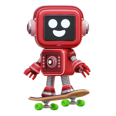 Robot Playing Skate Board  3D Illustration