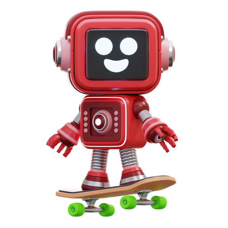 Robot Playing Skate Board  3D Illustration