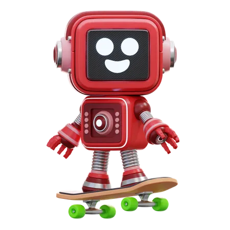 Robot Playing Skate Board  3D Illustration