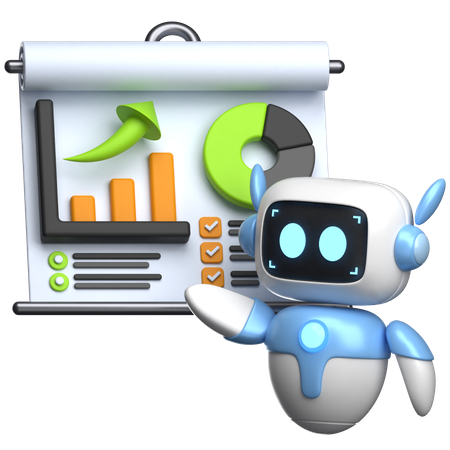 Robot Presenting Data Charts  3D Illustration