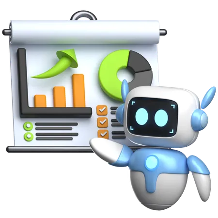 Robot Presenting Data Charts  3D Illustration