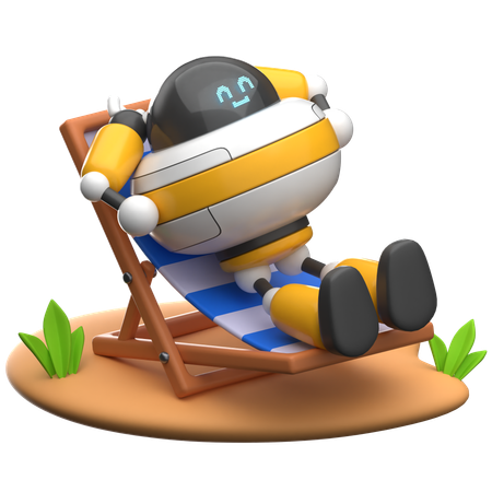 Robot Relax on Beach  3D Illustration