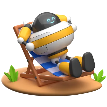 Robot Relax on Beach  3D Illustration