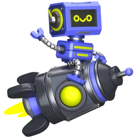 Robot Riding a Rocket  3D Icon