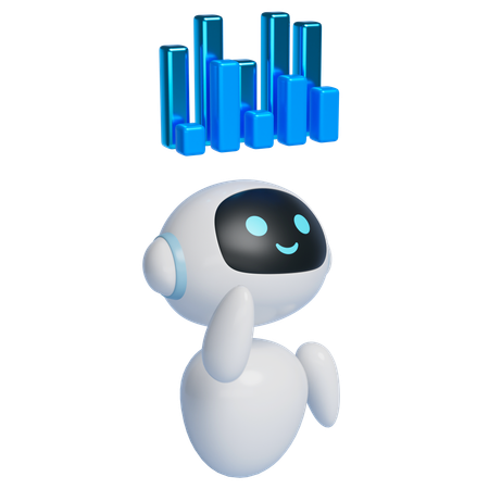 공중에 떠 있는 막대 그래프를 보여주는 로봇  3D Icon
