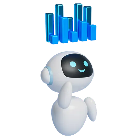 공중에 떠 있는 막대 그래프를 보여주는 로봇  3D Icon