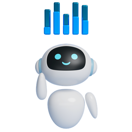 공중에 떠 있는 막대 그래프를 보여주는 로봇  3D Icon