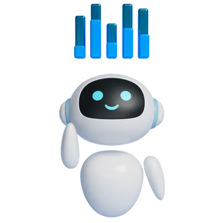 공중에 떠 있는 막대 그래프를 보여주는 로봇  3D Icon