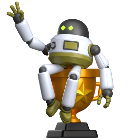 Robot Sit On Trophy  3D Illustration