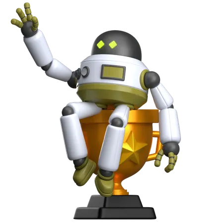 Robot Sit On Trophy  3D Illustration