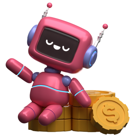 Robot Sitting on Coins  3D Illustration
