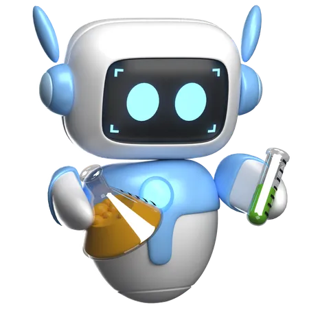 Robot sosteniendo una botella de laboratorio  3D Illustration