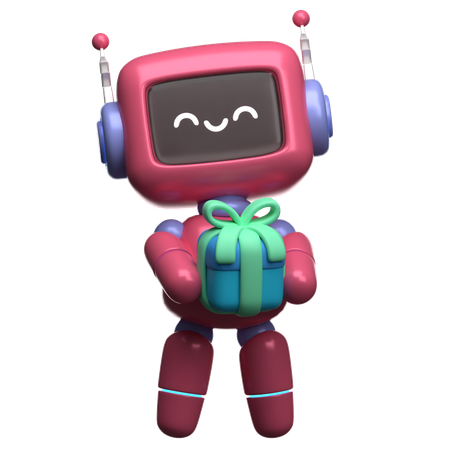 Caja de regalo con robot  3D Illustration