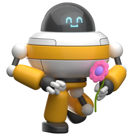 Robot sosteniendo flor  3D Illustration