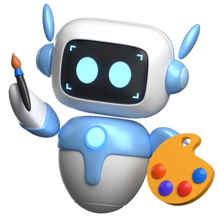 Robot sosteniendo pincel y paleta  3D Illustration