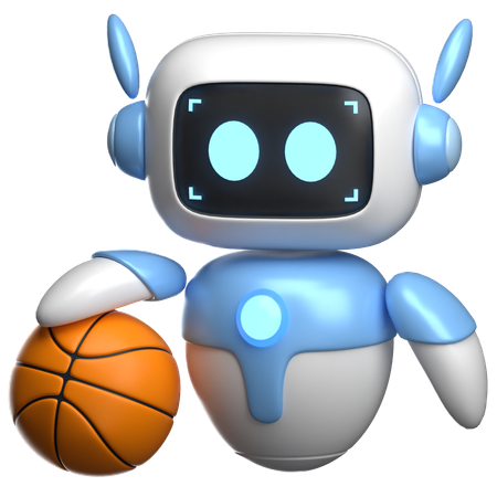 Robot sosteniendo una pelota de baloncesto  3D Illustration