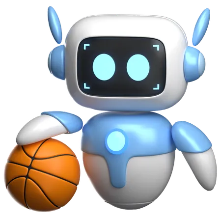 Robot sosteniendo una pelota de baloncesto  3D Illustration