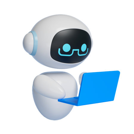 Robot Studying In Front Of Laptop  3D Icon