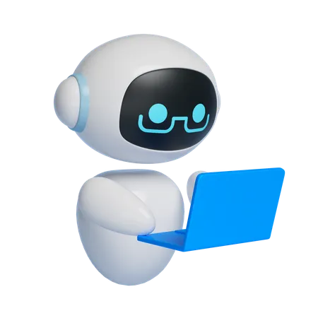 Robot Studying In Front Of Laptop  3D Icon