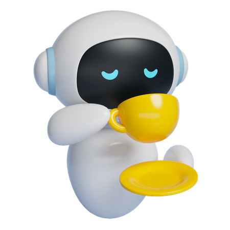 Robot Taking A Break While Holding A Coffee Cup  3D Icon