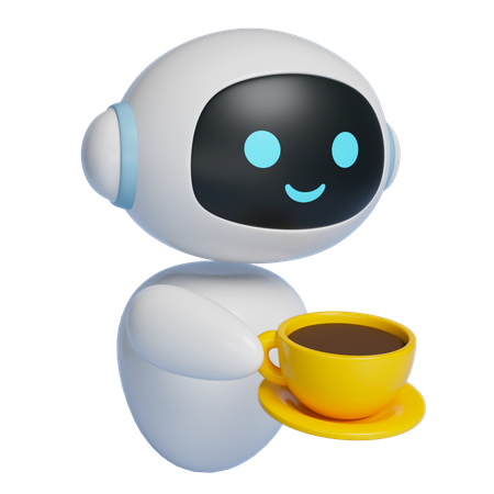 Robot Taking A Break While Holding A Coffee Cup  3D Icon