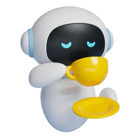 Robot Taking A Break While Holding A Coffee Cup  3D Icon
