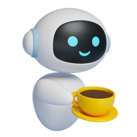 Robot Taking A Break While Holding A Coffee Cup  3D Icon