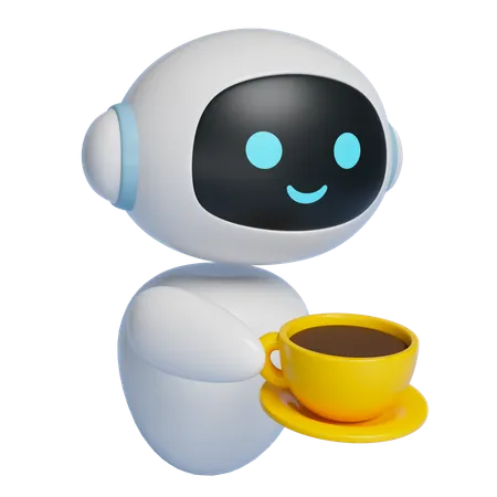Robot Taking A Break While Holding A Coffee Cup  3D Icon