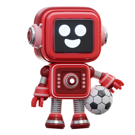 Robot tenant un ballon de football  3D Illustration