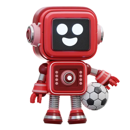 Robot tenant un ballon de football  3D Illustration