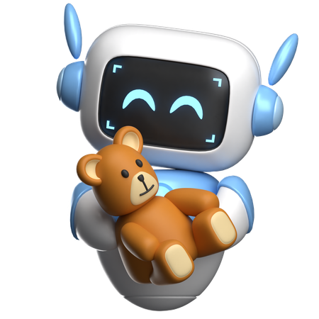 Robot tenant un ours en peluche  3D Illustration