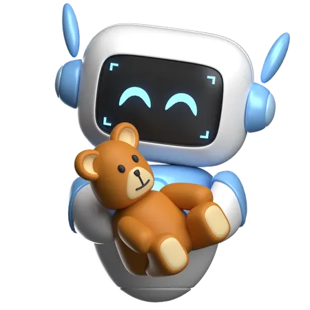 Robot tenant un ours en peluche  3D Illustration