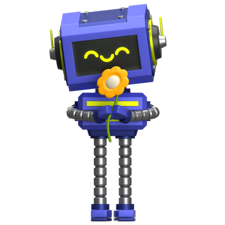 Robot tenant une fleur  3D Icon