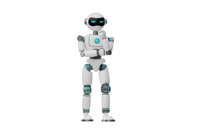 Robot thinking pose with hand on chin  3D Icon