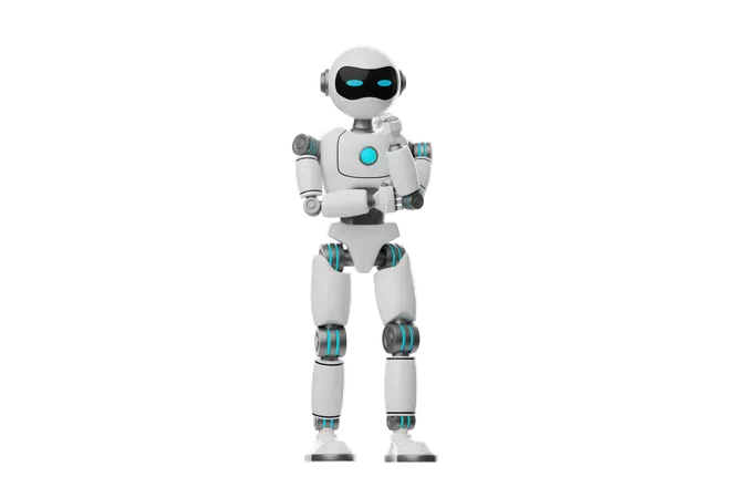 Robot thinking pose with hand on chin  3D Icon