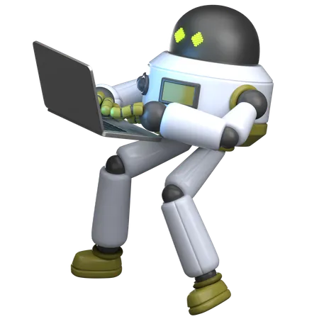 Robot Typing On Laptop  3D Illustration