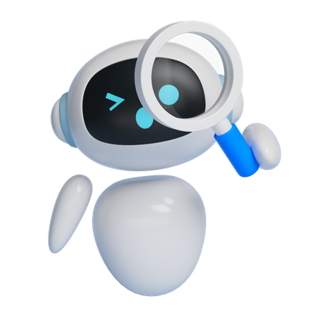 Robot Viewed Through A Magnifying Glass  3D Icon