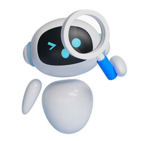 Robot Viewed Through A Magnifying Glass  3D Icon