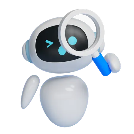 Robot Viewed Through A Magnifying Glass  3D Icon
