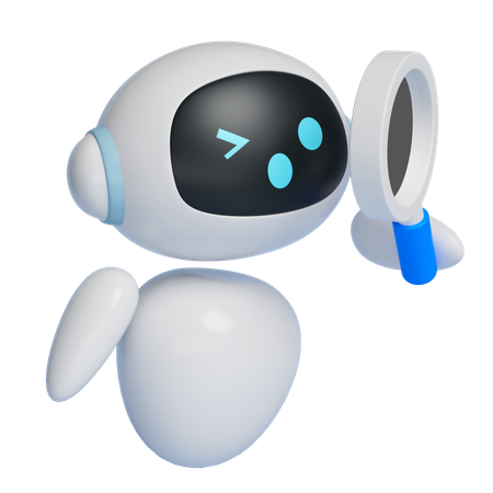 Robot Viewed Through A Magnifying Glass  3D Icon